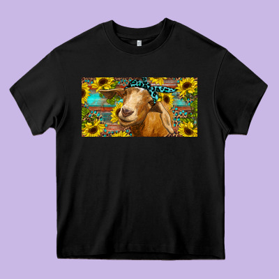 Goat With Sunflowers And Leopard Heavy Core Tee Designed By Ranaportraitstore