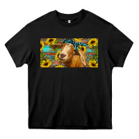 Black Goat with sunflowers and leopard Heavy Core Tee - RanaPortraitStore