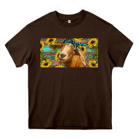 Chocolate Brown Goat with sunflowers and leopard Heavy Core Tee - RanaPortraitStore