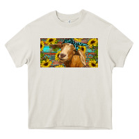 Cream Goat with sunflowers and leopard Heavy Core Tee - RanaPortraitStore