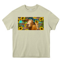 Mossy Goat with sunflowers and leopard Heavy Core Tee - RanaPortraitStore