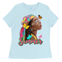 Baby Blue summer afro Ladies Tee - NancyCooperArtShop