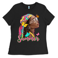 Black summer afro Ladies Tee - NancyCooperArtShop