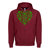 Burgundy shamrock heart Zipper Hoodie - Artiststas