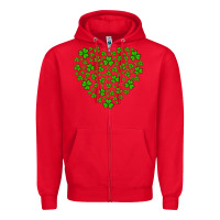 Red shamrock heart Zipper Hoodie - Artiststas