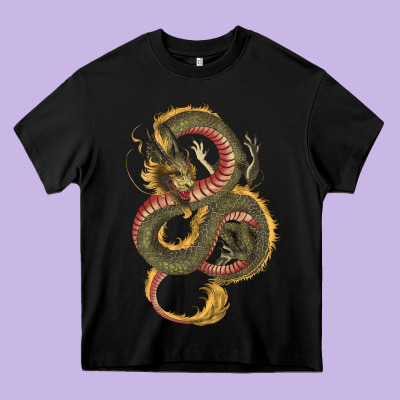 Green And Yellow Dragon Heavy Core Tee Designed By Ranaportraitstore
