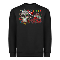 Black Merry Christmas  skull Heavyweight Sweatshirt - CowhideDigitalArt