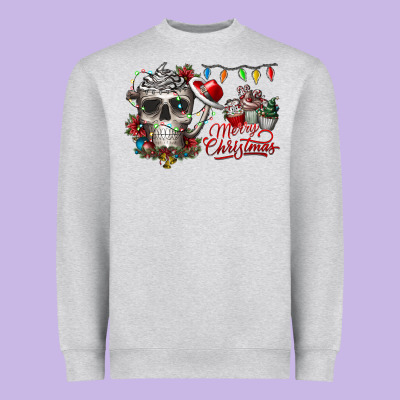 Merry Christmas  Skull Heavyweight Sweatshirt Designed By Cowhidedigitalart