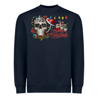 Navy Merry Christmas  skull Heavyweight Sweatshirt - CowhideDigitalArt
