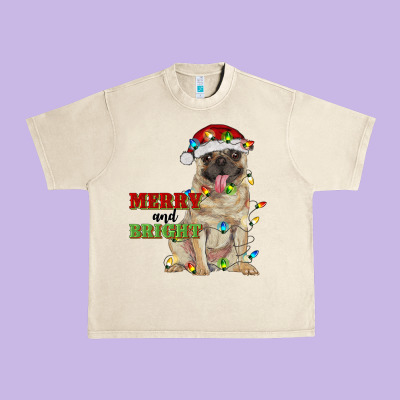 Merry And Bright Pug Urban Heavy Tee Designed By Ranaportraitstore