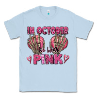 Dusty Blue in october we wear pink skeleton Classic Tee - texasbilliewilder