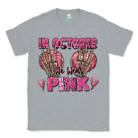 Heather Grey in october we wear pink skeleton Classic Tee - texasbilliewilder