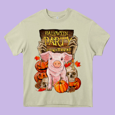 Halloween Party Pig Heavy Core Tee Designed By Ranaportraitstore