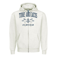 Oatmeal Heather Turks And Caicos Vintage Navy Crossed Oars & Boat Anchor Zipper Hoodie - trangStudio