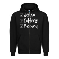 Black Checklist Jesus Coffee Mascara Zipper Hoodie - trangStudio