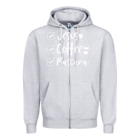 Heather Grey Checklist Jesus Coffee Mascara Zipper Hoodie - trangStudio