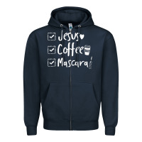 Navy Checklist Jesus Coffee Mascara Zipper Hoodie - trangStudio