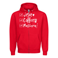 Red Checklist Jesus Coffee Mascara Zipper Hoodie - trangStudio