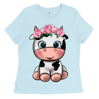 Baby Blue cute cow Ladies Tee - texasbilliewilder
