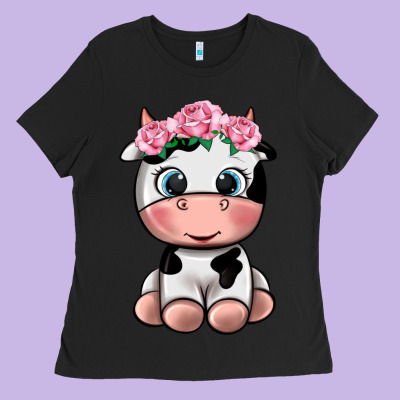 Cute Cow Ladies Tee Designed By Texasbilliewilder