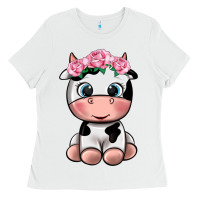 White cute cow Ladies Tee - texasbilliewilder
