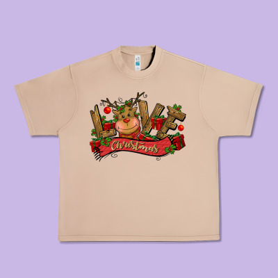 Love Christmas Reindeer Urban Heavy Tee Designed By Cowgirlartshop