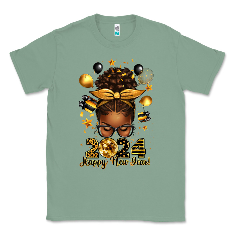 2024 Happy New Year  Afro Messy Bun Classic Tee by texasbilliewilder | Teevron
