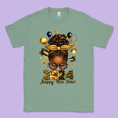 2024 Happy New Year  Afro Messy Bun Classic Tee Designed By Texasbilliewilder