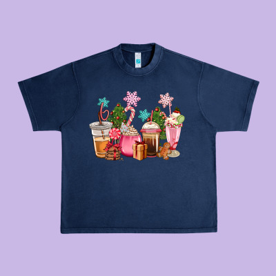 Pink Christmas Coffe Cups Urban Heavy Tee Designed By Cowgirlartshop