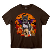Chocolate Brown halloween pitbull dog Heavy Core Tee - RanaPortraitStore