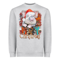 Heather Grey merry Christmas pig Heavyweight Sweatshirt - CowhideDigitalArt