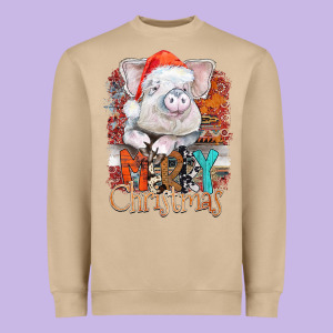 Merry Christmas Pig Heavyweight Sweatshirt Designed By Cowhidedigitalart