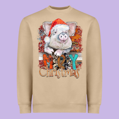 Merry Christmas Pig Heavyweight Sweatshirt Designed By Cowhidedigitalart