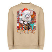 Mushroom merry Christmas pig Heavyweight Sweatshirt - CowhideDigitalArt