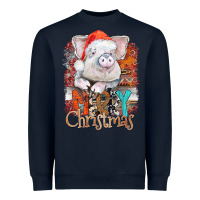 Navy merry Christmas pig Heavyweight Sweatshirt - CowhideDigitalArt