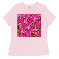 Bubblegum Pink breast cancer with ribbon and butterfly seamless p Ladies Tee - texasbilliewilder