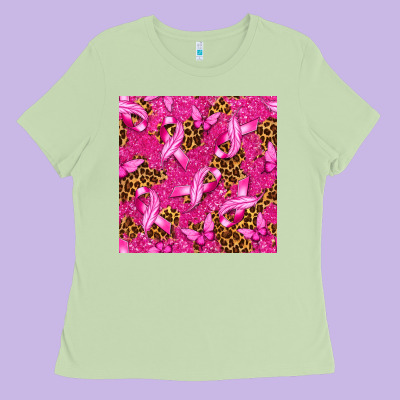 Breast Cancer With Ribbon And Butterfly Seamless P Ladies Tee Designed By Texasbilliewilder