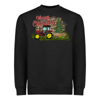 Black merry Christmas tractor tree Heavyweight Sweatshirt - CowhideDigitalArt