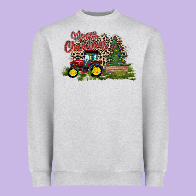 Merry Christmas Tractor Tree Heavyweight Sweatshirt Designed By Cowhidedigitalart