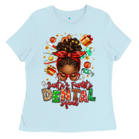 Baby Blue Santa's Favorite Dental Squad Afro Messy Bun Ladies Tee - texasbilliewilder