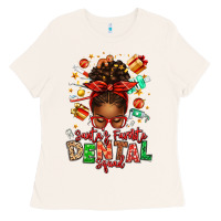Bone Santa's Favorite Dental Squad Afro Messy Bun Ladies Tee - texasbilliewilder