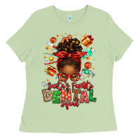 Matcha Santa's Favorite Dental Squad Afro Messy Bun Ladies Tee - texasbilliewilder