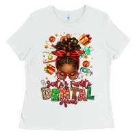 Santa's Favorite Dental Squad Afro Messy Bun Ladies Tee | Teevron