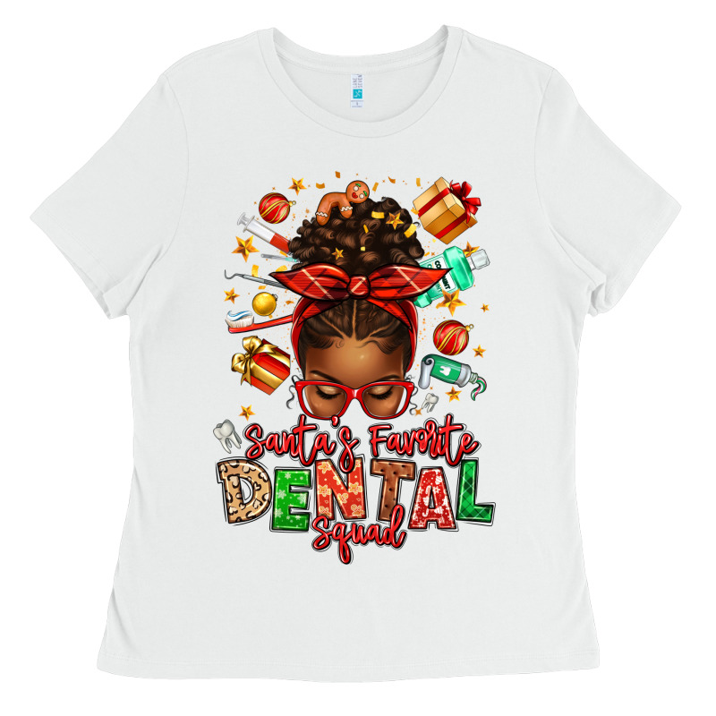 Santa's Favorite Dental Squad Afro Messy Bun Ladies Tee by texasbilliewilder | Teevron