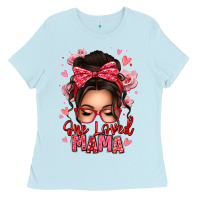 Baby Blue one loved mama messy bun Ladies Tee - texasbilliewilder