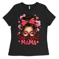 Black one loved mama messy bun Ladies Tee - texasbilliewilder