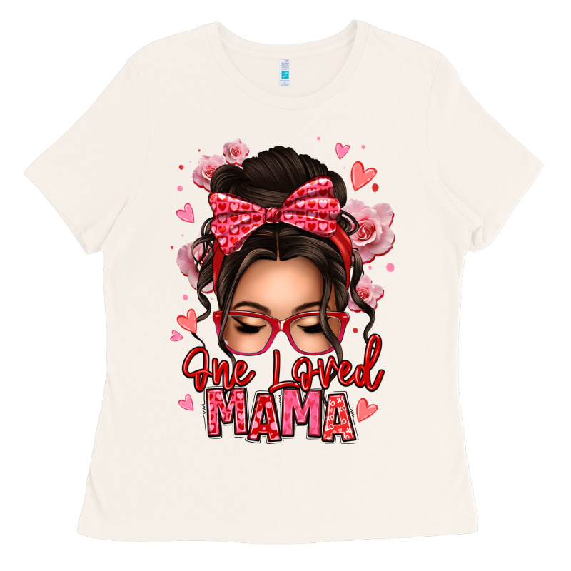 One Loved Mama Messy Bun Ladies Tee by texasbilliewilder | Teevron