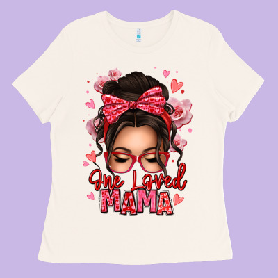 One Loved Mama Messy Bun Ladies Tee Designed By Texasbilliewilder