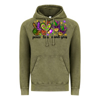 Vintage Olive Peace Love Mardi Gras Vintage Hoodie - HowdyJamesFarm