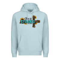 Blue Mist She Is Strong Western Cross Premium Hoodie - RanaPortraitStore